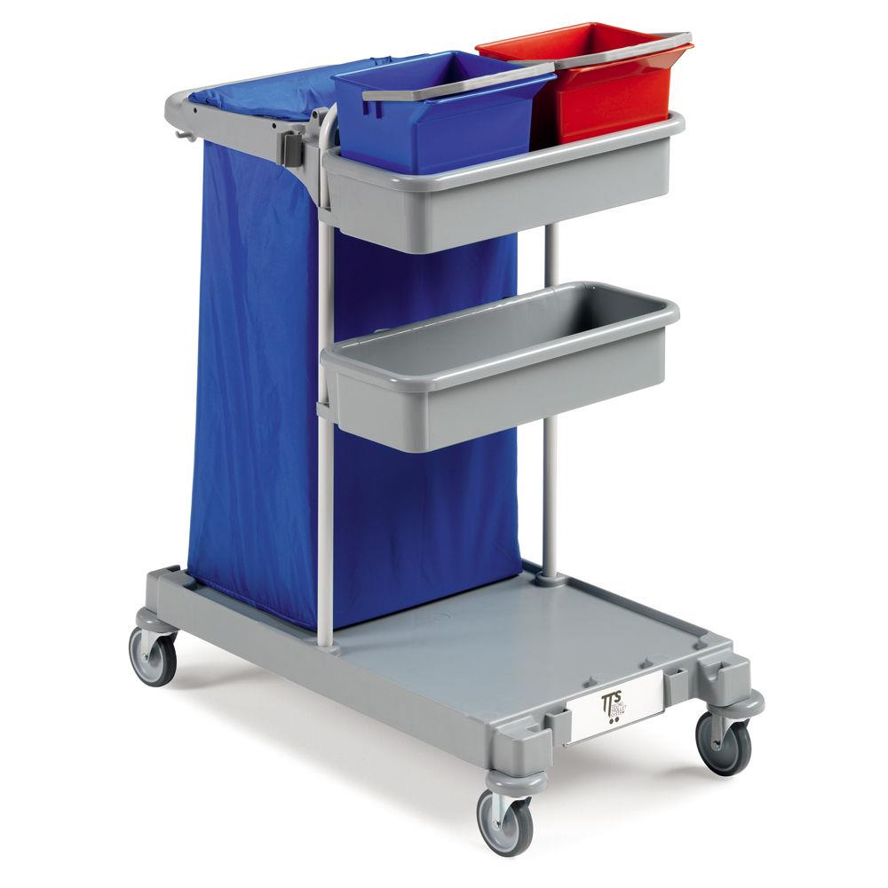 Chariot d'entretien TTS classique avec protge sac PVC 110l et couvercle double fond - 2 x 6 litres