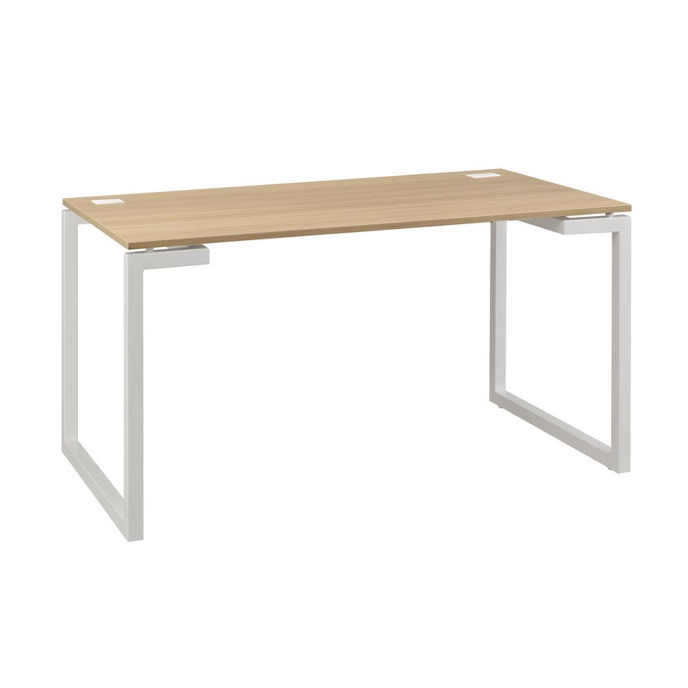 Bureau droit Nexus - L140 x 80 cm - plateau ch�ne - pieds cadre m�tal blanc