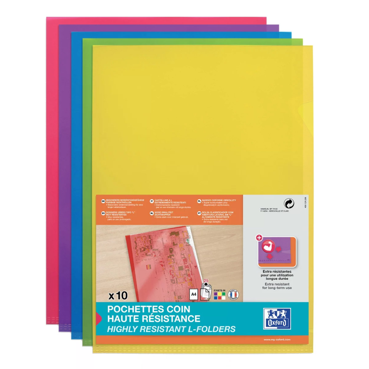 Pochette coin Oxford en PVC 15/100 e - A4 - coloris assortis aciduls - sachet de 10