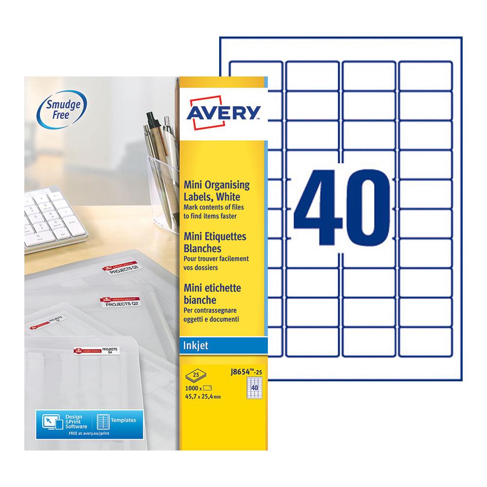 Mini tiquettes auto-adhsives d'adresses Avery - 45,7 x 25,4 mm - 25 feuilles - 40 tiquettes par feuilles A4 - blanches - paquet 1000 units