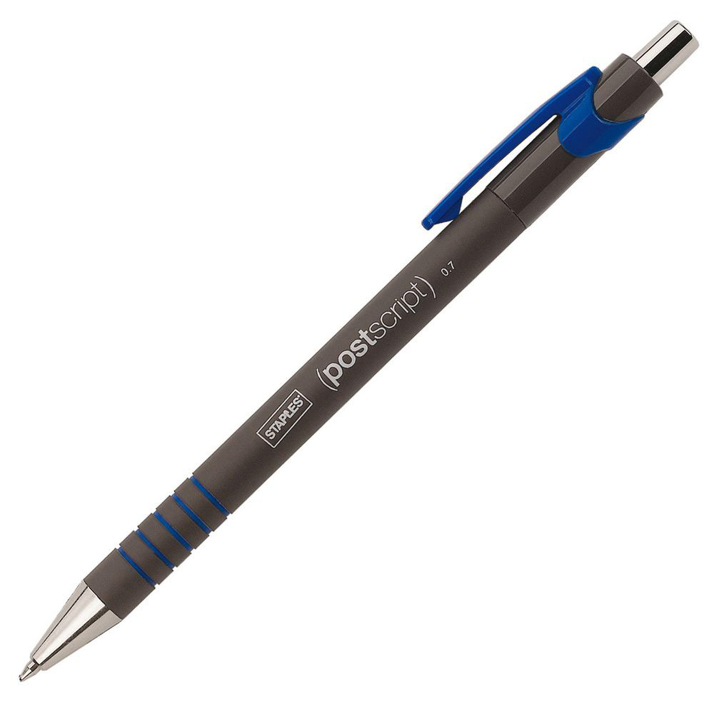 Stylo bille rétractable Postscript - pointe fine 0,7 mm - bleu - Achat ...