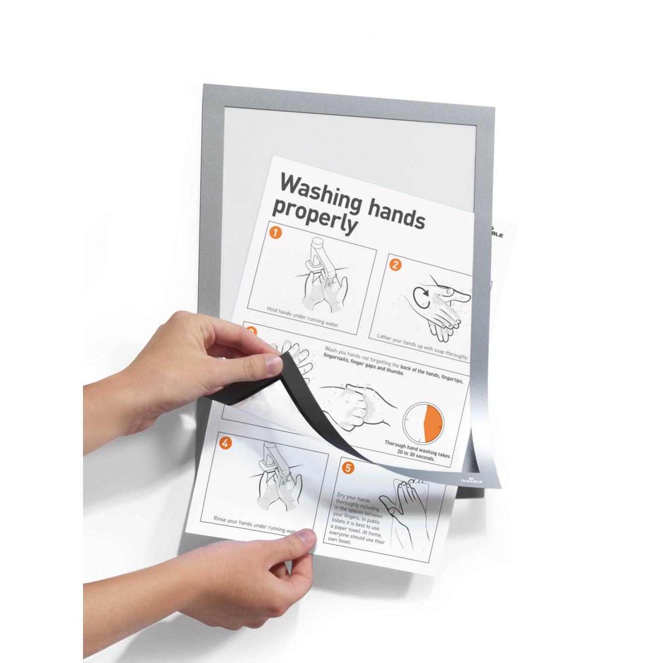 Pochette murale Cadre d'affichage Duraframe Durable adhsif A4 - cadre argent - paquet 2 units