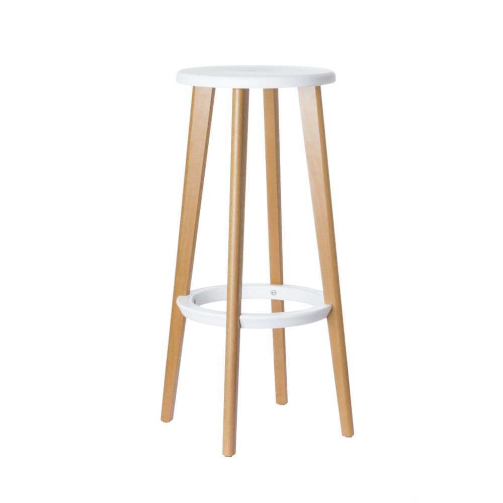 Tabouret Woody en Abs inject - pitement htre massif - assise blanche - paquet 2 units
