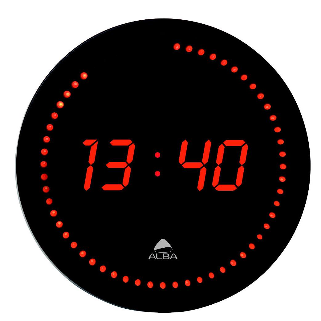 Horloge murale digitale Alba Horled  LED rouge - Diamtre 30 cm - Noir