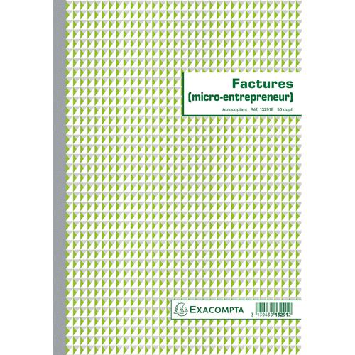 Manifold Factures auto-entrepreneur Exacompta 29,7x21cm - 50 feuillets dupli autocopiants