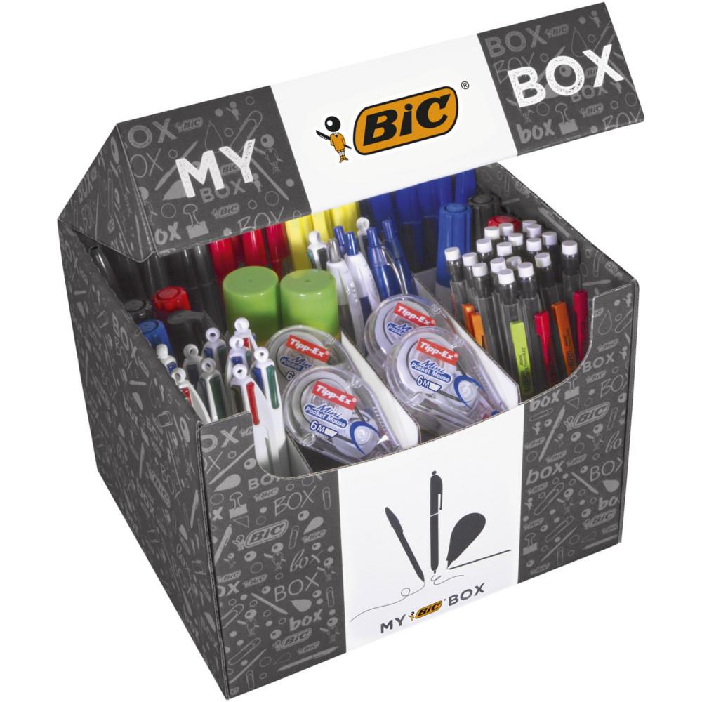 Bo�te de 124 Produits d'Ecriture My BIC Box - 75 Stylos-Bille, 24 Porte-Mines, 8 Rubans Correcteurs, 7 Marqueurs, 8 Surligneurs et 2 B�tons de Colle blanche de 21g