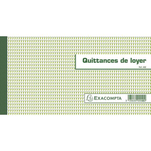 Carnet  souche "Quittances de loyer" Exacompta - 13,5 x 18,5 cm - 50 feuillets - Format horizontal