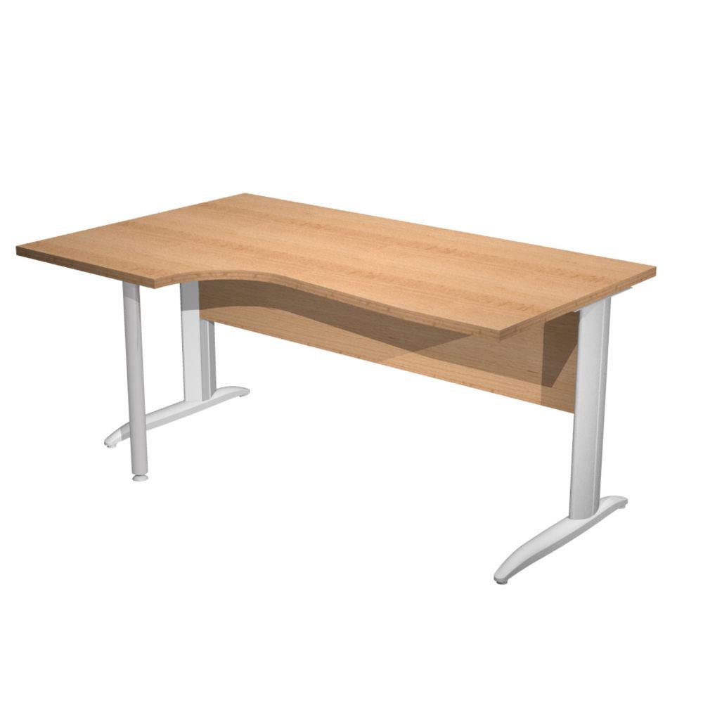 Bureau d'angle compact retour � gauche Pulse M�tal - L160 x P100 cm - Plateau H�tre - Pieds L Alu