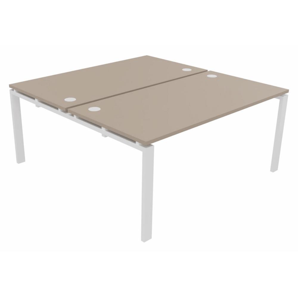 Ensemble 2 postes droits E-link L 160 x P 163 cm - Plateau Argile - 4 pieds Blanc