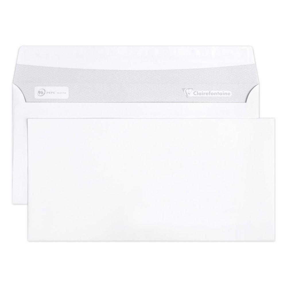 Enveloppe extra blanche Clairefontaine DL  110 x 220 mm 80g sans fentre - bande autoadhsive - paquet de 50