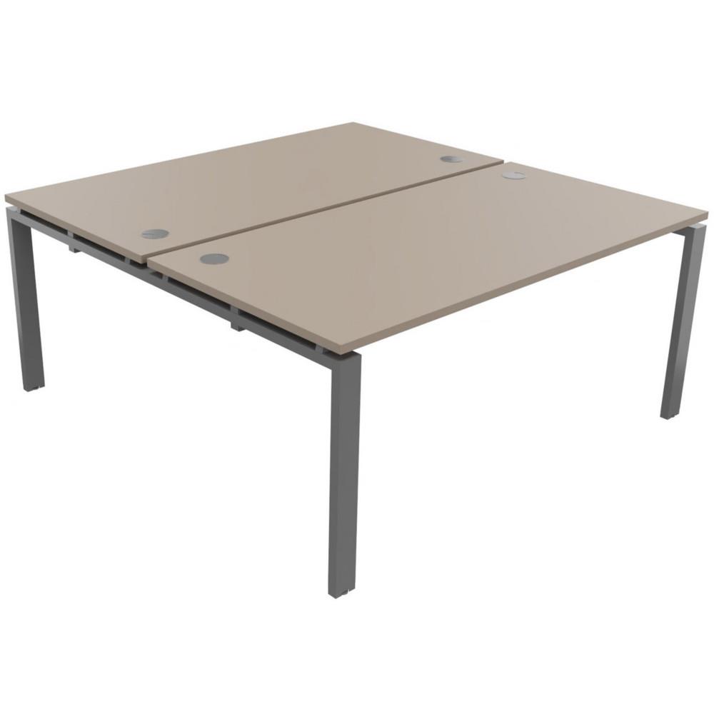 Ensemble 2 postes droits E-link L 160 x P 163 cm - Plateau Argile  - 4 pieds Aluminium