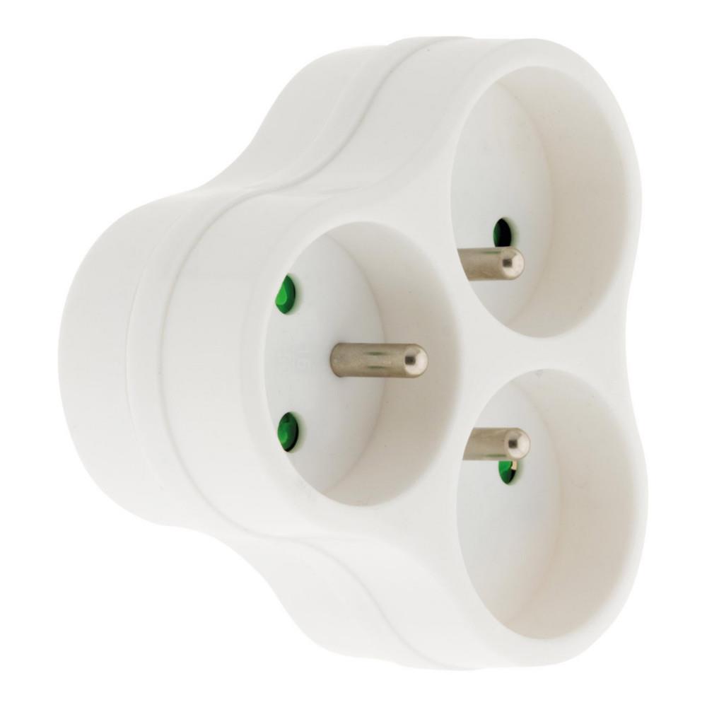 Multiprise murale Zenitech Bloc de 3 prises secteurs dipos�es en triangle - Triplite 16A blanche
