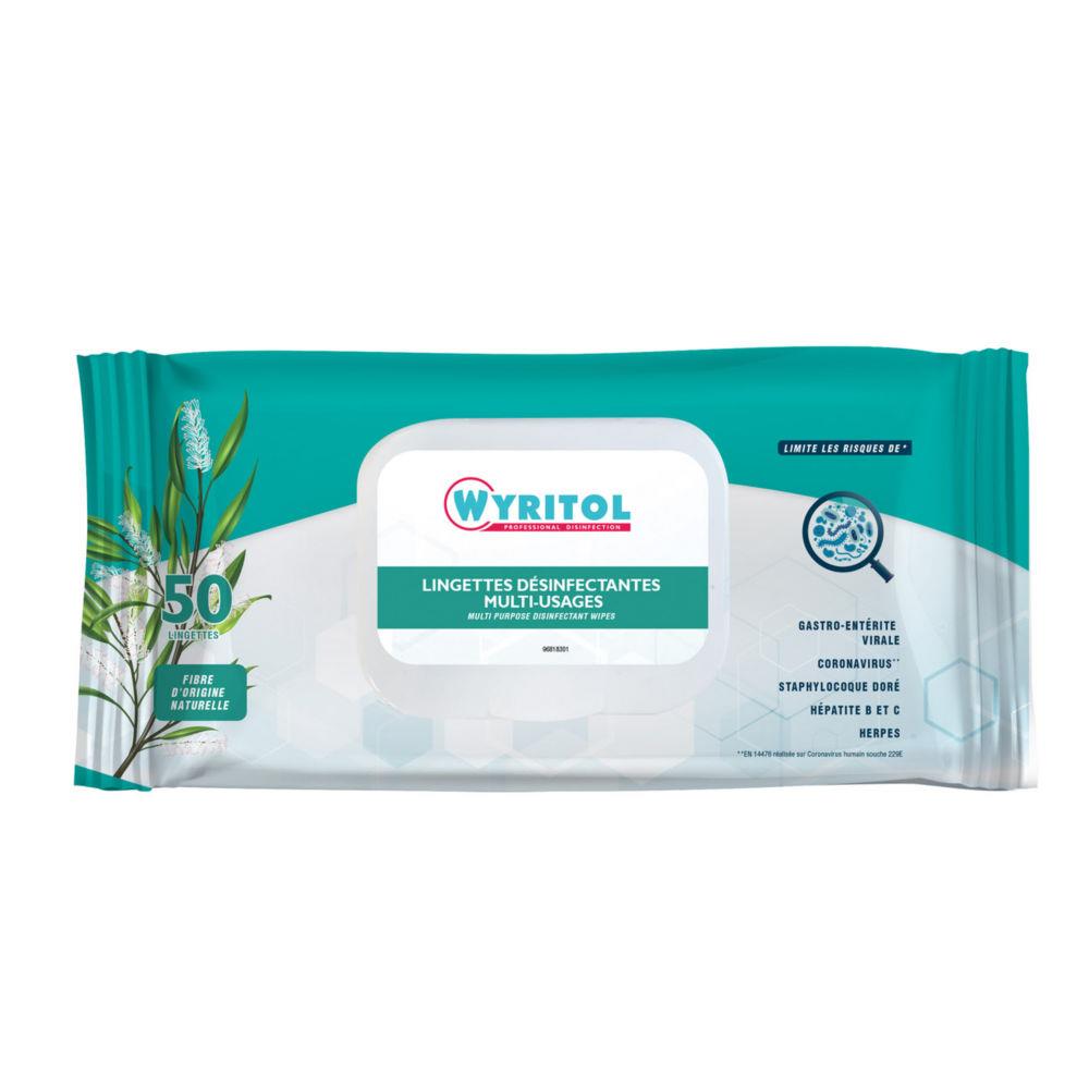 Lingettes dsinfectantes multi-usages Wyritol -  l'essence de Niaouli - 20 x 18 cm - paquet de 50