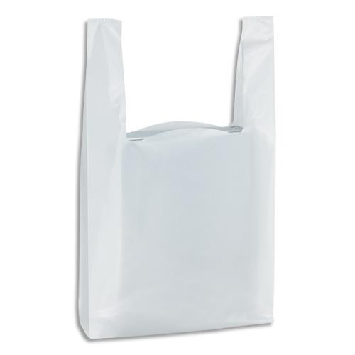 Lot De 500 Sacs Bretelles Blancs 26x12x45 Cm - Plastique 13 Microns, Jetables Et Recyclables