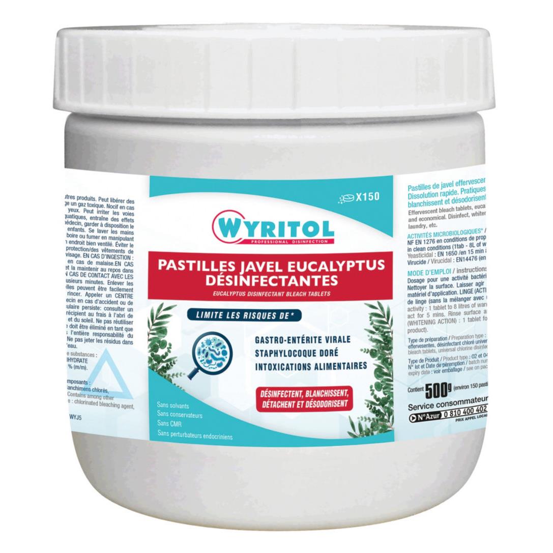 Pastilles effervescentes Wyritol Javel parfum Eucalyptus - Bote de 150