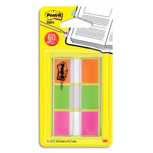 Marque-pages standard Post-It - set de 3 x 20 - 2,54 x 4,4 cm - orange, vert, rose