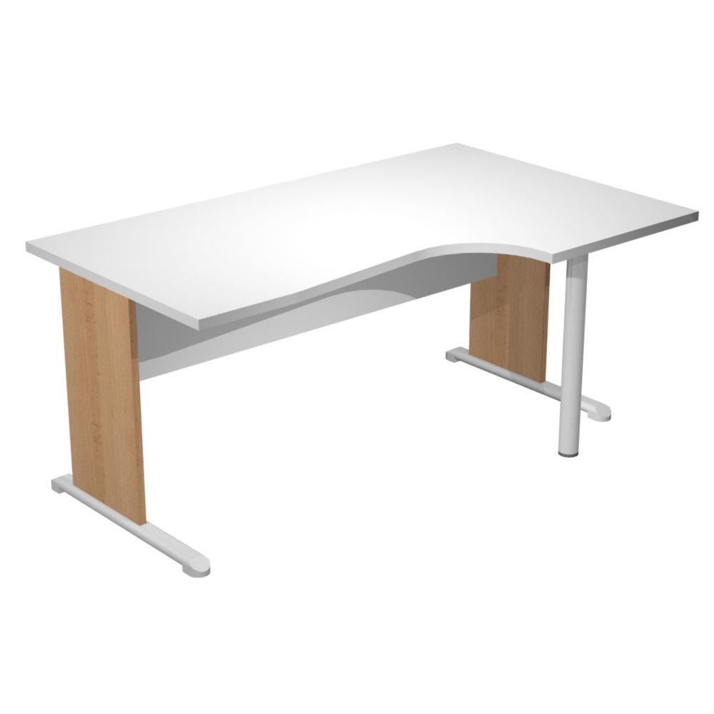 Bureau d'angle compact retour � droite Pulse Bois - L160 x P100 cm - Plateau Blanc - Pieds L H�tre
