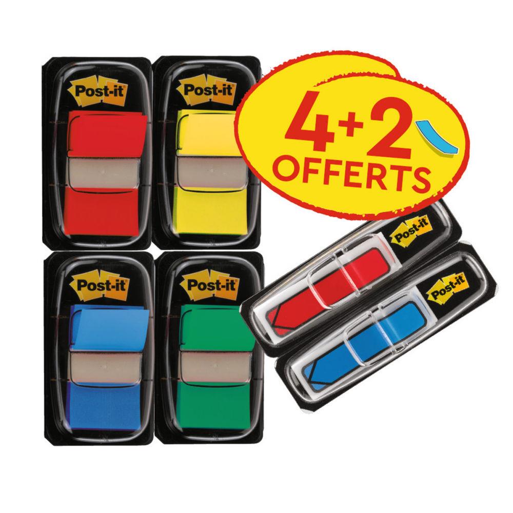 Set de 4 x 50 Index Post-It standards + 2 x 24 Index impression fleche - coloris assortis