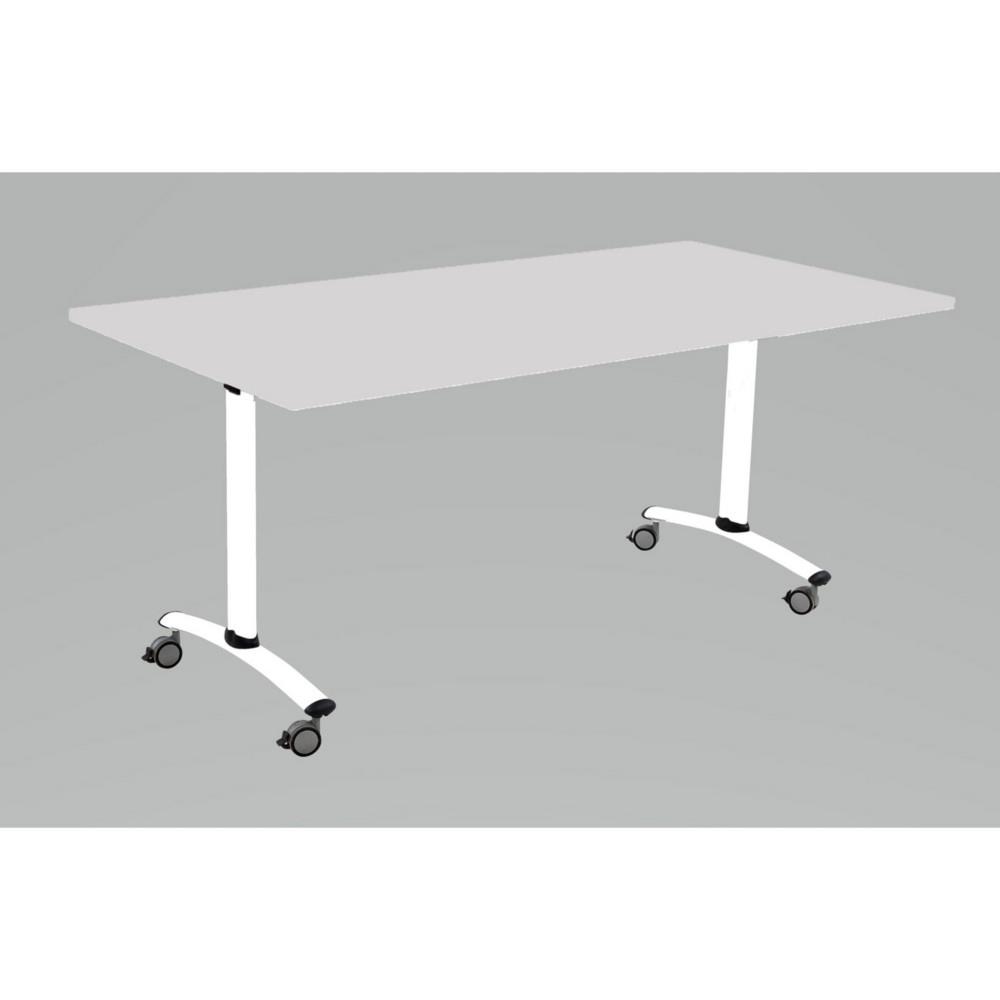 Table mobile � plateau basculant L140 x P80 cm - Plateau Gris pieds Blanc