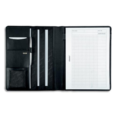Conf�rencier Juscha Cremona cuir - 32 x 25 x 2 cm - avec bloc-notes et pochettes multiples - noir