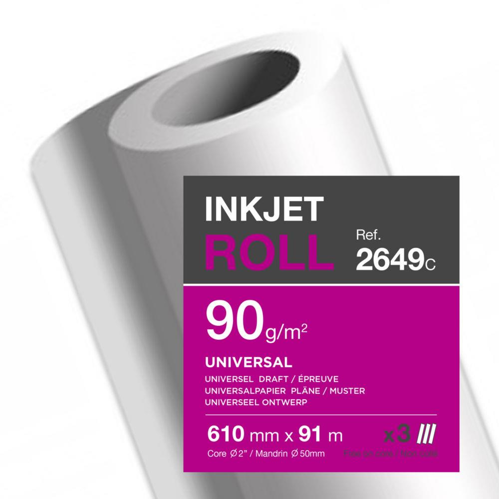 Rouleau de papier blanc Clairefontaine 2649C pour traceur universel 90g - Format 610 mmx 91m - Lot de 3