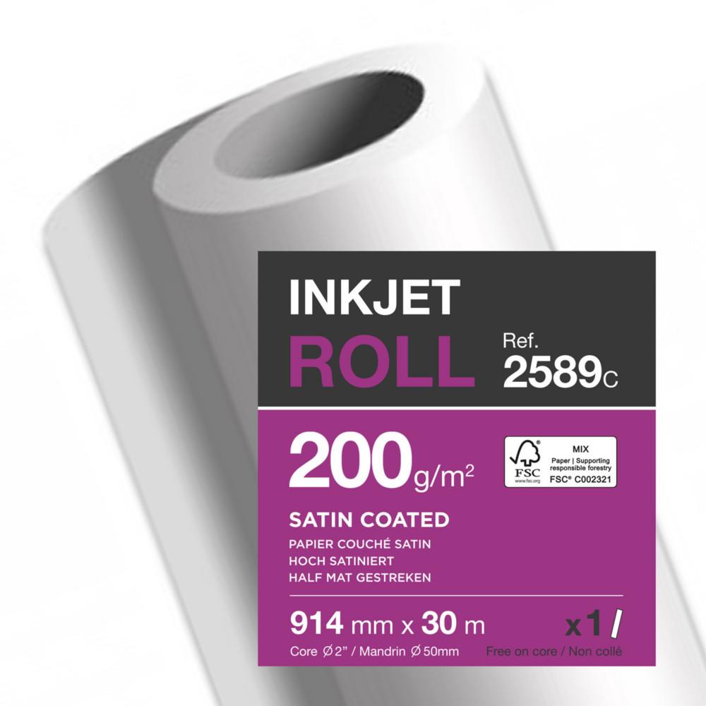Rouleau de papier Clairefontaine blanc Couch� Satin pour traceur jet d'encre ref 2589c - Format 914 mm x 30m - 200g - Mandrin de 50 mm