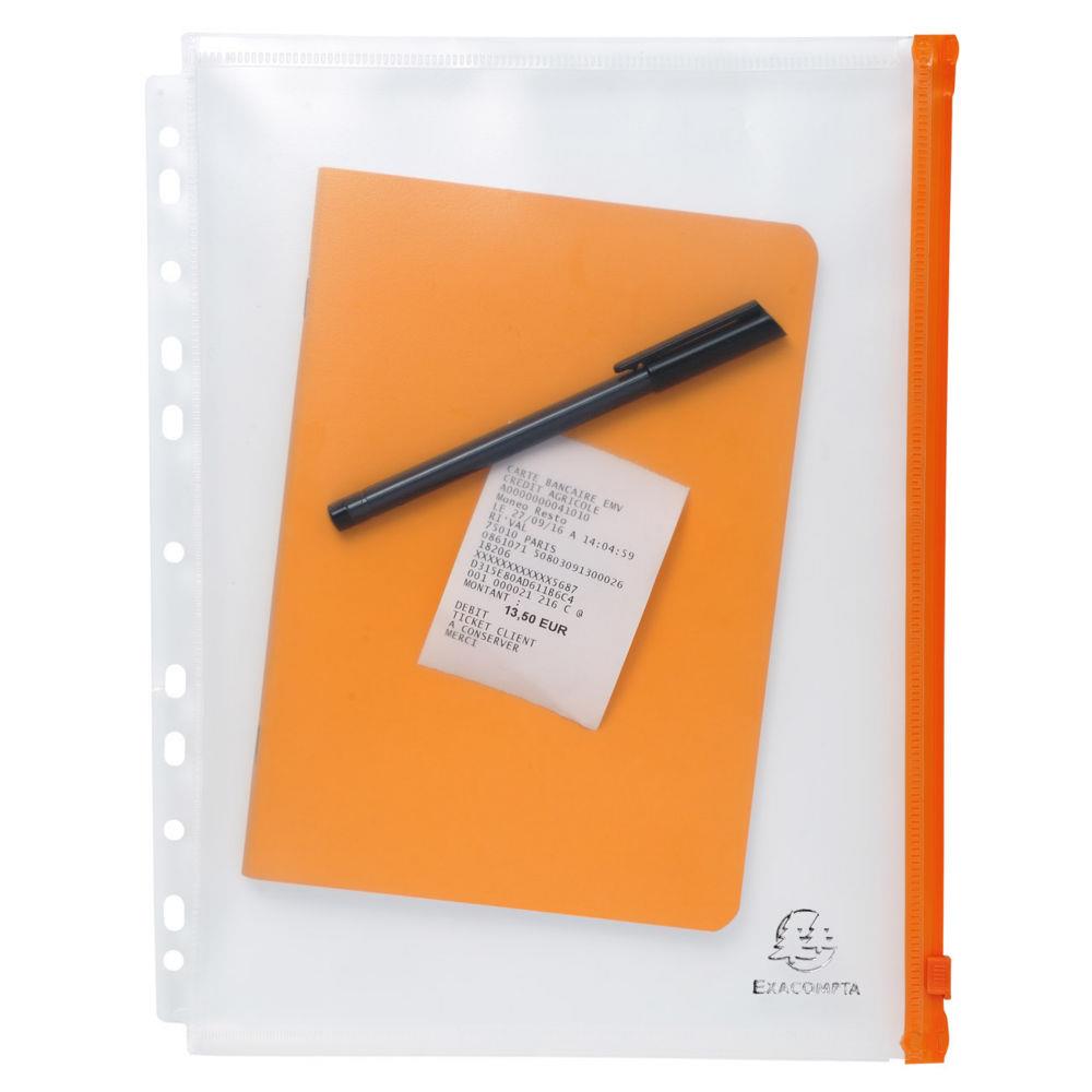 Pochette perfore  zip A4 polypropylne lisse 15/100e Exacompta Cristal - lot de 5