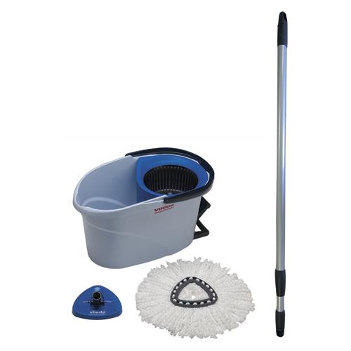 Essoreur Vileda UltraSpin Mini starterkit bleu clair 6L + Manche t�l�scopique L80 � 140 cm inox noir