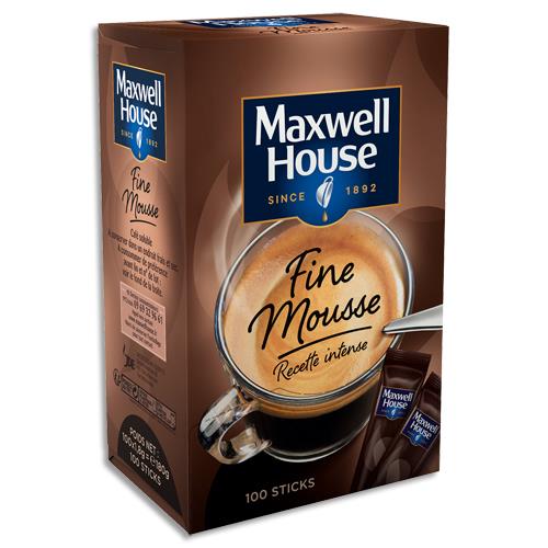 Stics de caf soluble Maxwell House fine mousse - emballes individuellement 180g - bote de 100