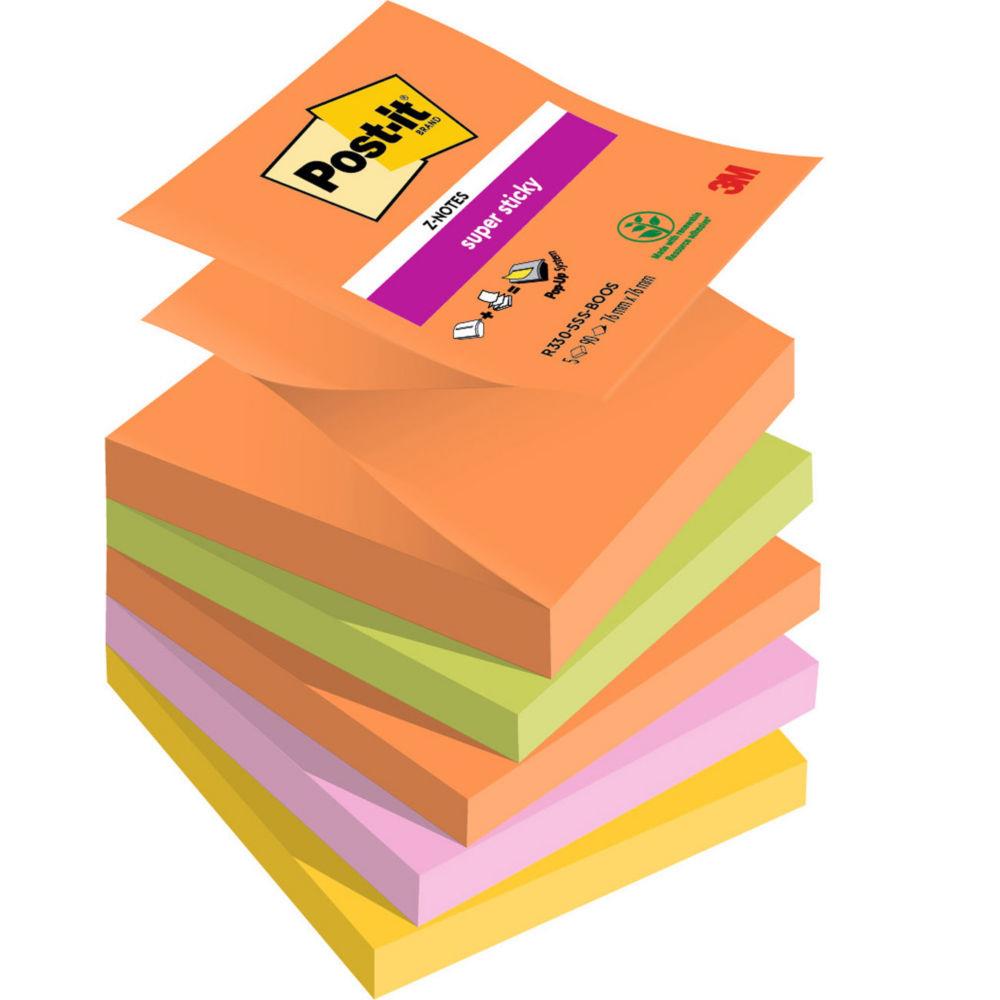 Z-Notes repositionnables Post-it Boost 76 x 76 mm coloris assorties - 5 blocs de 90 feuilles