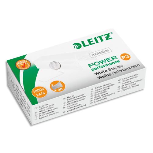 Agrafes Leitz N�24/6 Strong - acier - H6 mm - agrafe jusqu'� 30 feuilles - blanches - bo�te de 1000