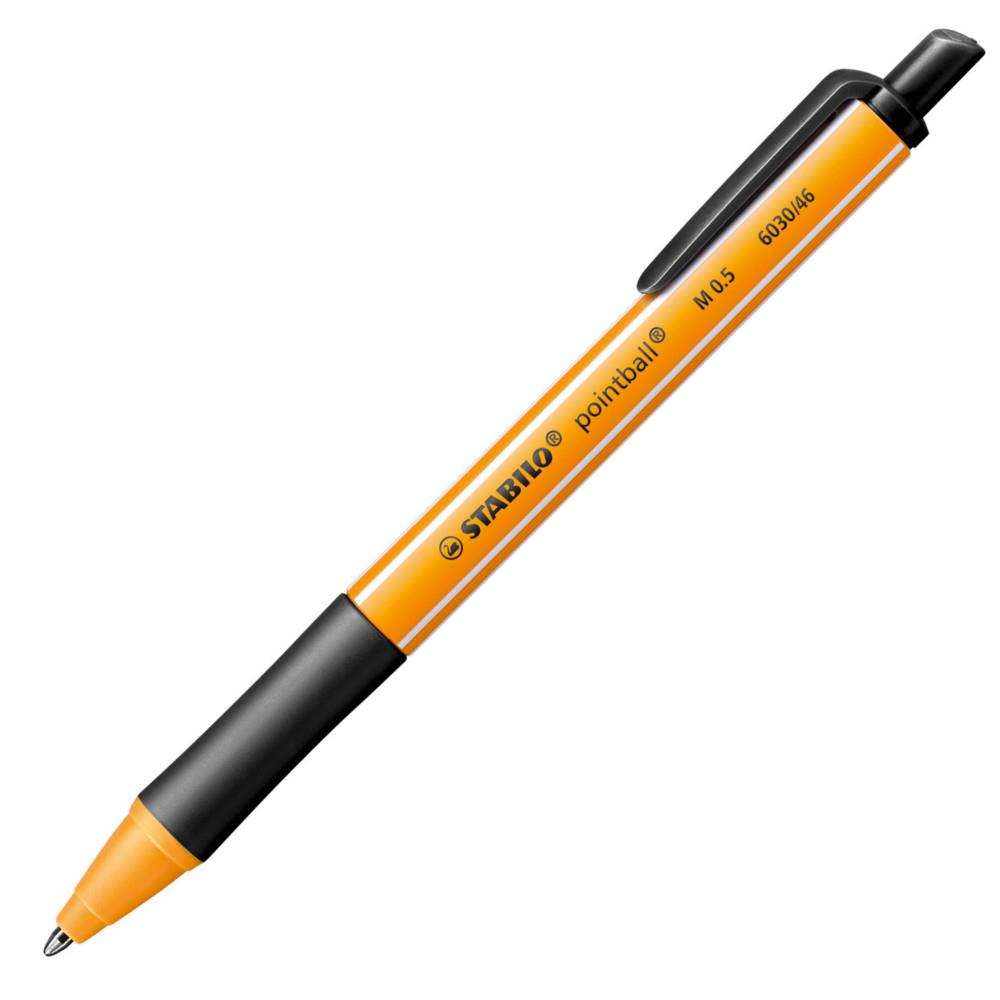 Stylo bille rtractable Pointball 6030/46 Stabilo - avec zone de prhension - pointe moyenne - corps en plastique jaune/noir - encre noire