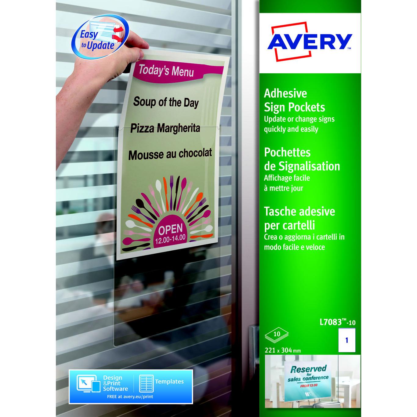 Pochette de signalisation adhsive Avery L7083 - 221 x 304 mm - bote de 10