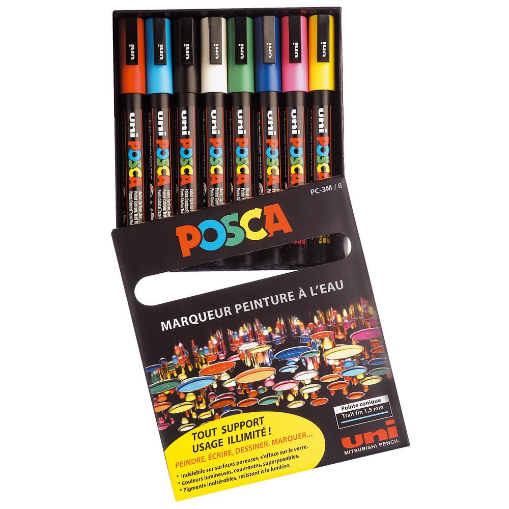 Marqueur gouache PC-3M - pointe fine 0,9 - 1,3 mm - assortis - paquet 8 units