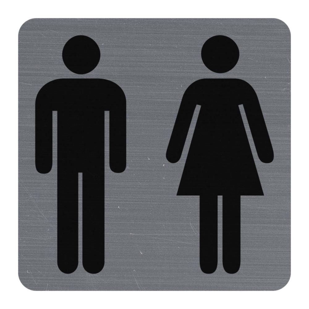 Plaque signaltique adhsive carre Exacompta Toilettes Dame / Homme - Gris / Noir