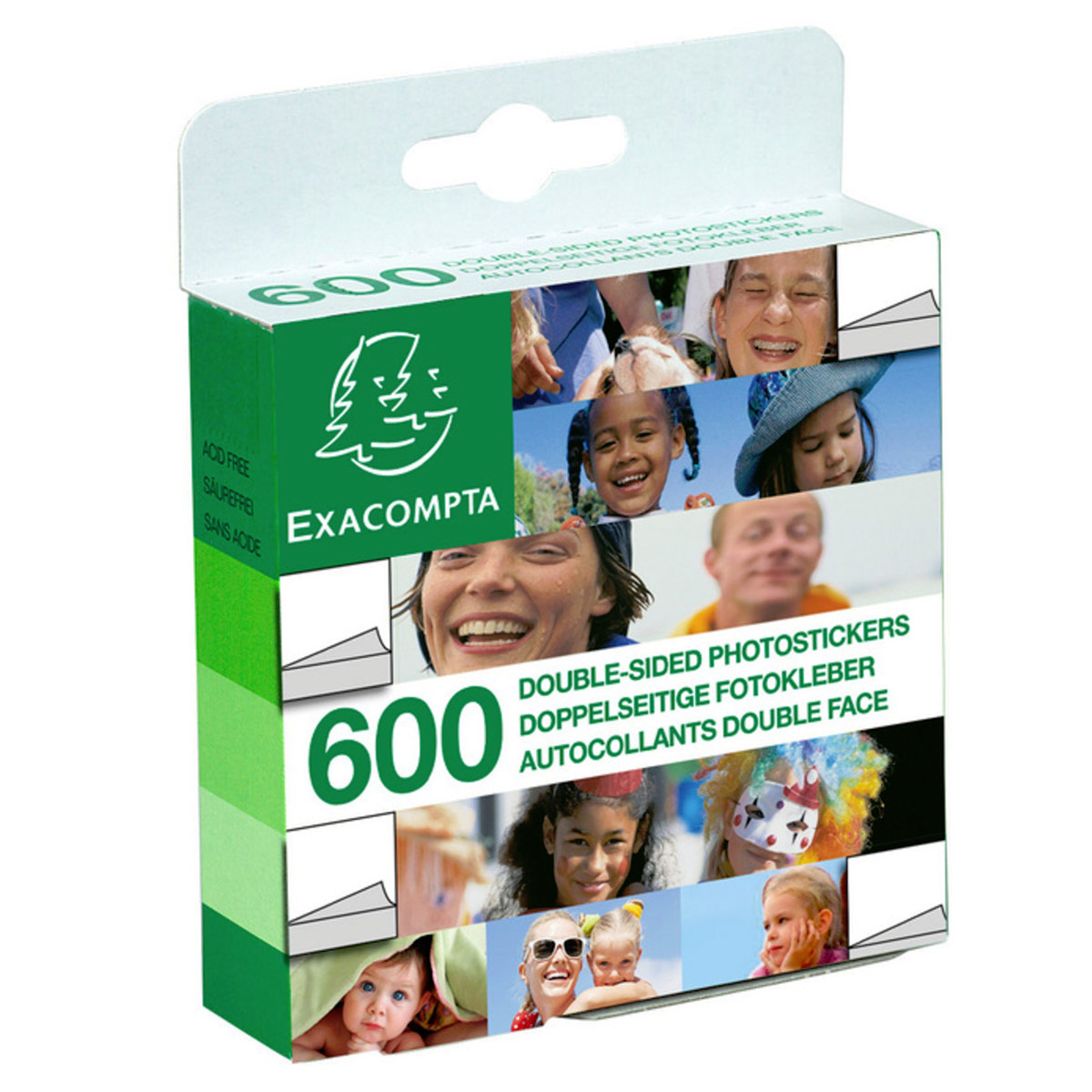 Pastilles autocollantes doubles face Exacompta - bote distributrice de 600