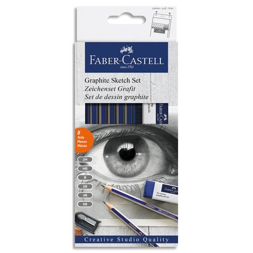 Set de dessins crayon graphite Faber Castell  comprenant 6 crayons, un taille crayon et une gomme
