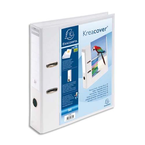 Classeur  levier personnalisable 1 face Exacompta Kreacover - dos 7 cm - tiquette de dos - blanc