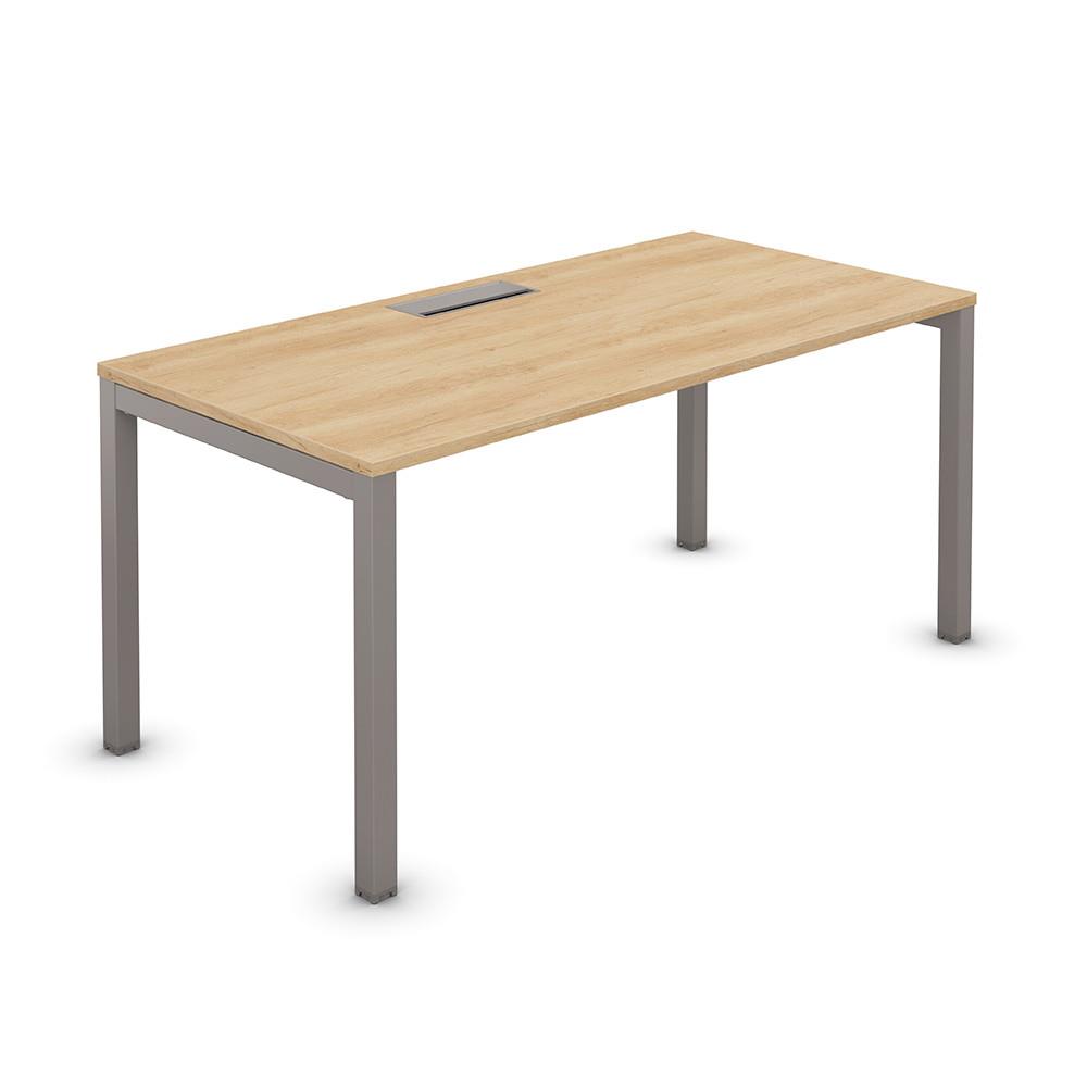 Bureau Osmose plateau avec trappe d'acc�s L160 x P80 cm Ch�ne Nebraska - pieds m�tal Aluminium