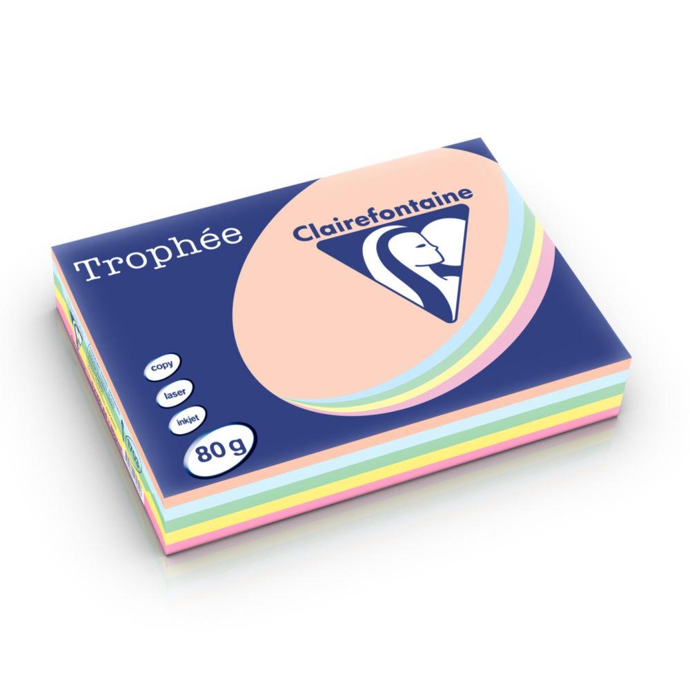 Papier couleur Trophe - coloris assortis pastel rose - canari - vert - bleu - saumon - 80g - A4  - ramette 5 x 100 feuilles