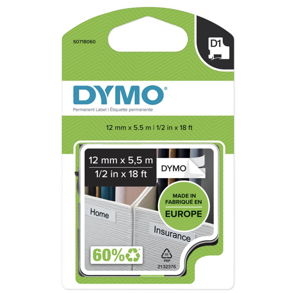 Cassette ruban Dymo d'�tiquettes D1 auto-adh�sive - S0718050 pour �tiqueteuse -19 mm x 3,5 m - Noir sur Blanc