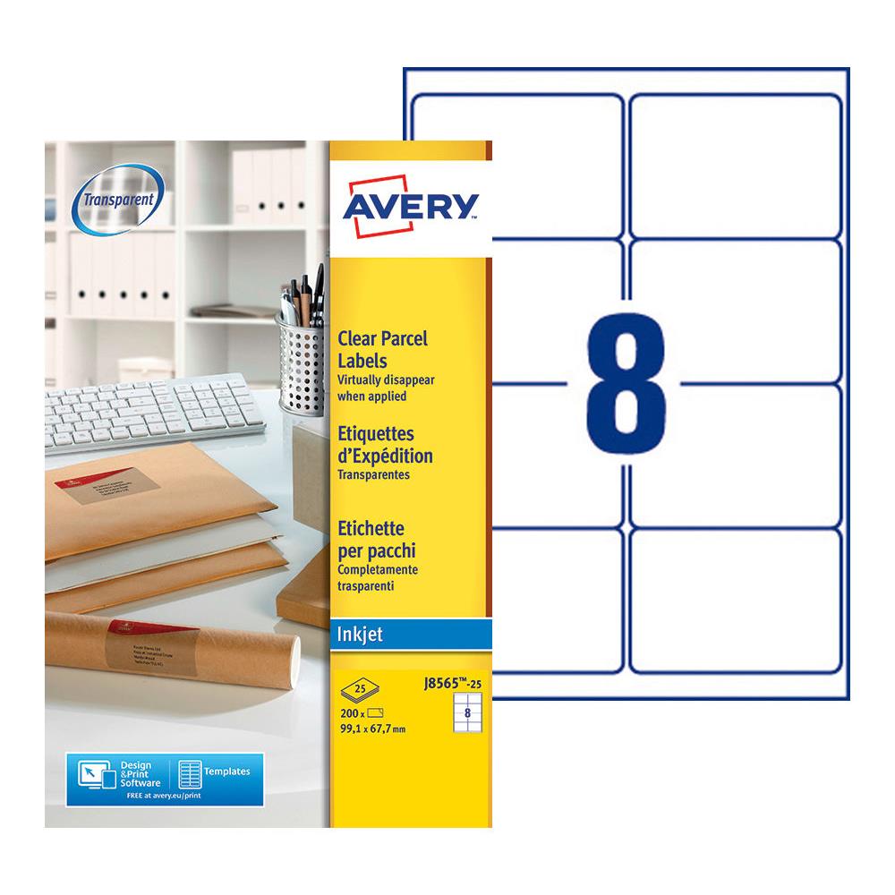 Etiquettes invisibles Avery J8565.25 - jet d'encre - format 9.91 x 6.77 cm