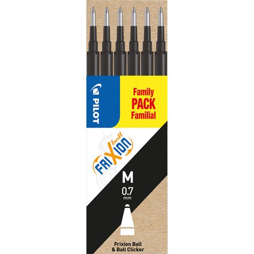 Set de 6 recharges Pilot FriXion - Pointe moyenne, encre noire