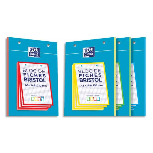Feuilles Bristol Oxford - perfore - 14,8 x 21 cm - 5x5 - coloris assortis - bloc de 30