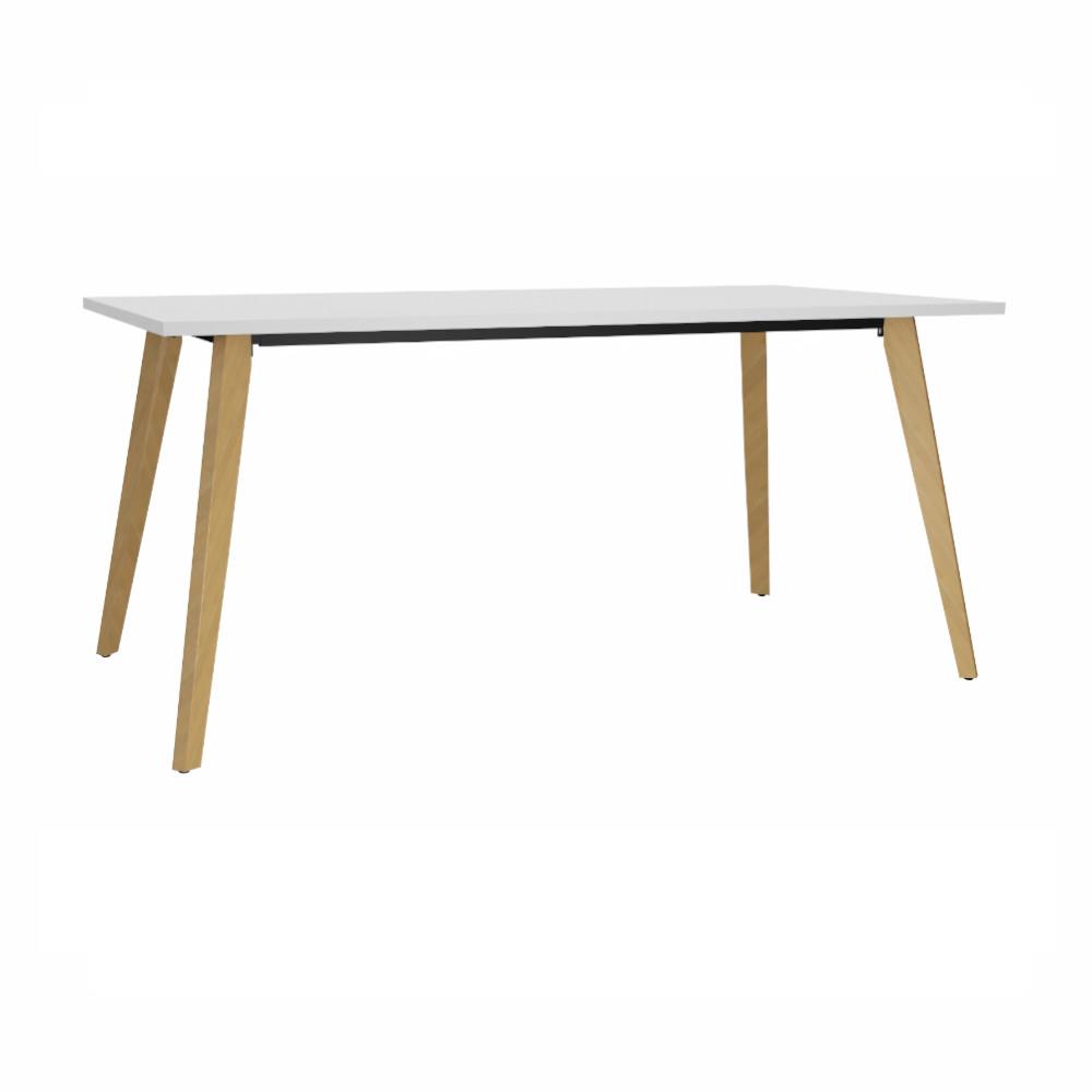 Table rectangulaire Knot 160 x 80 cm plateau Blanc - 4 pieds inclin�s bois Ch�ne