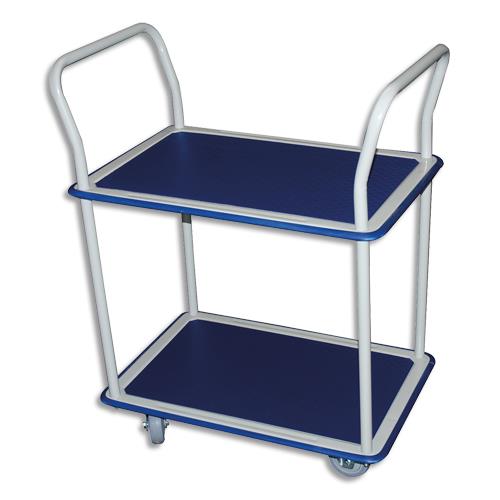 Chariot double plateau Safetool - plateau : 72,5 x 46,5 cm - bleu en acier blanc, antidrapant, mobile