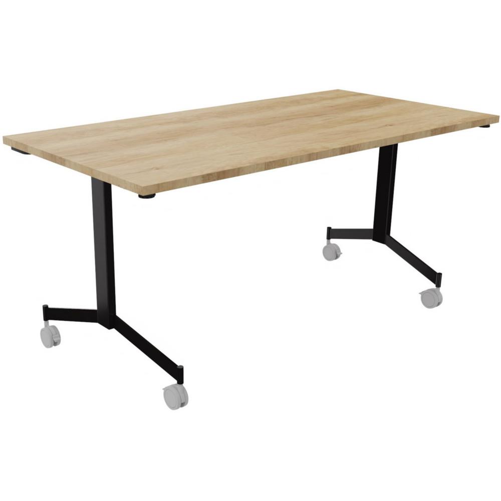 Table basculante � roulettes Jade 160x80 cm Ch�ne Nebraska - pieds m�tal Noir