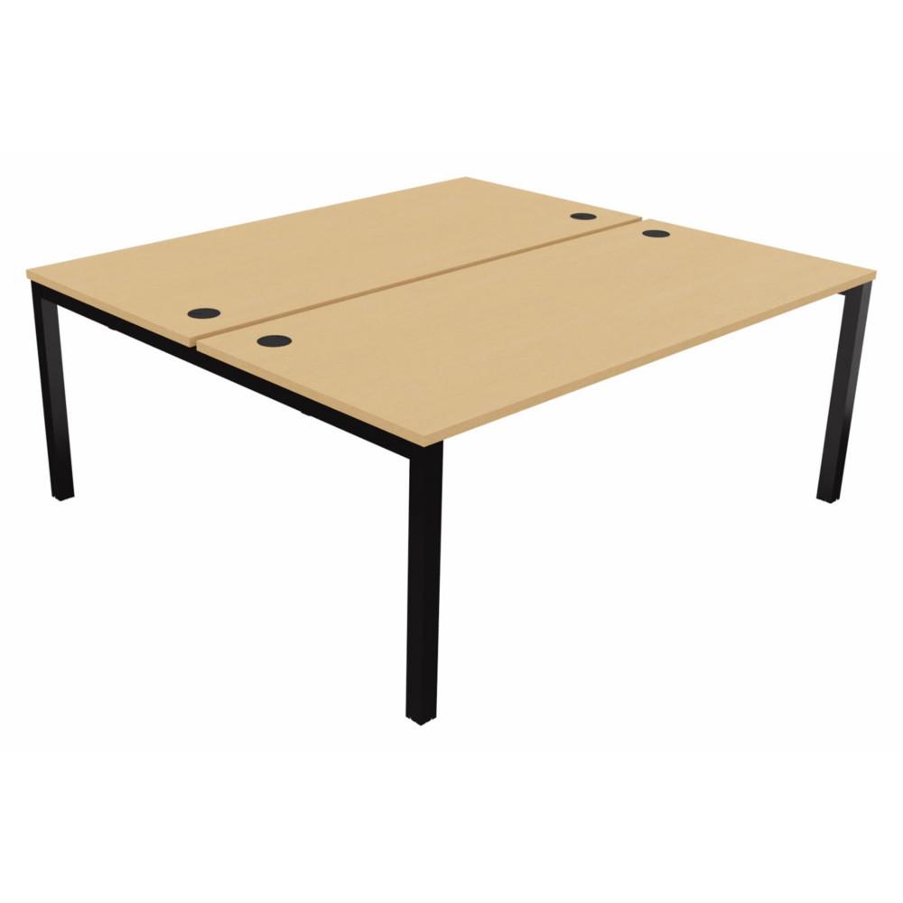 Bureau bench 2 postes Osmose d�part L180 x P163 cm Plateaux H�tre Pieds m�tal Noir
