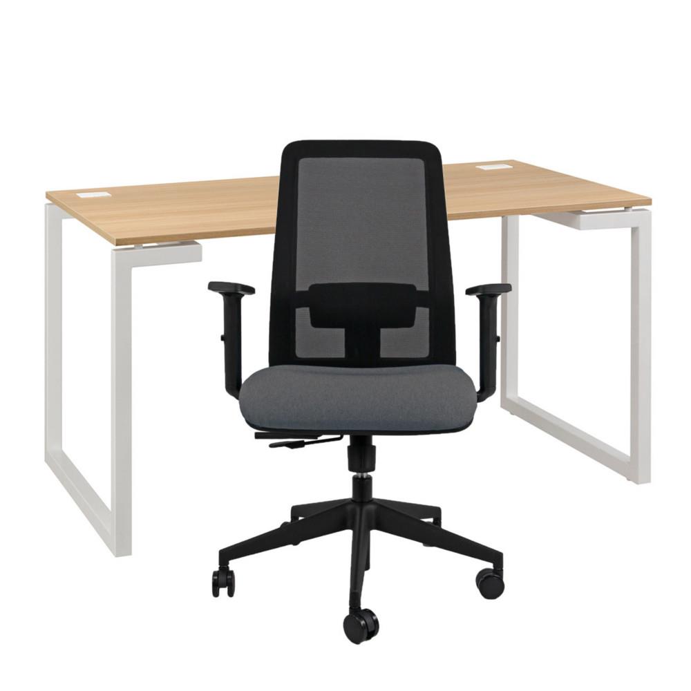 Pack bureau Nexus L140 x P80 cm - Chne pieds Blanc + sige Naa maille Anthracite