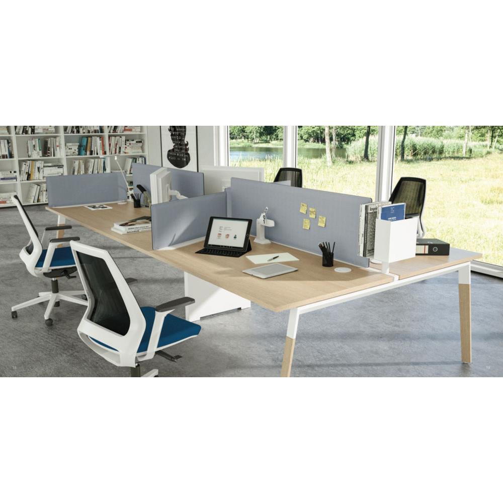 Panneau-cran acoustique Moody frontal - L. 160 x l. 40 cm - tissu bleu - fixations noires